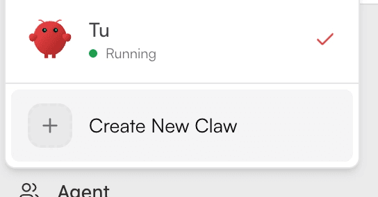 Create New Claw option in the MyClaw Dashboard